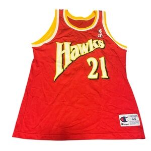 Vintage Atlanta Hawks Dominique Wilkins Champion Red Basketball Jersey- Size 44